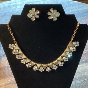 J. Crew Factory Gold Necklace and Earrings with Crystal Accents